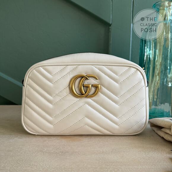Gucci Handbags - EUC Gucci Marmont Small Camera Bag White Gold HW Crossbody Bag